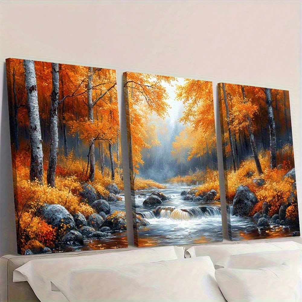 2D Flat, 3pcs Set Vibrant Autu - Canvas Wrap Ready บทวิจารณ์และราคา