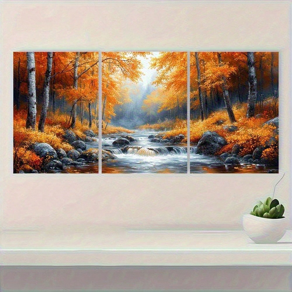 2D Flat, 3pcs Set Vibrant Autu - Canvas Wrap Ready บทวิจารณ์และราคา