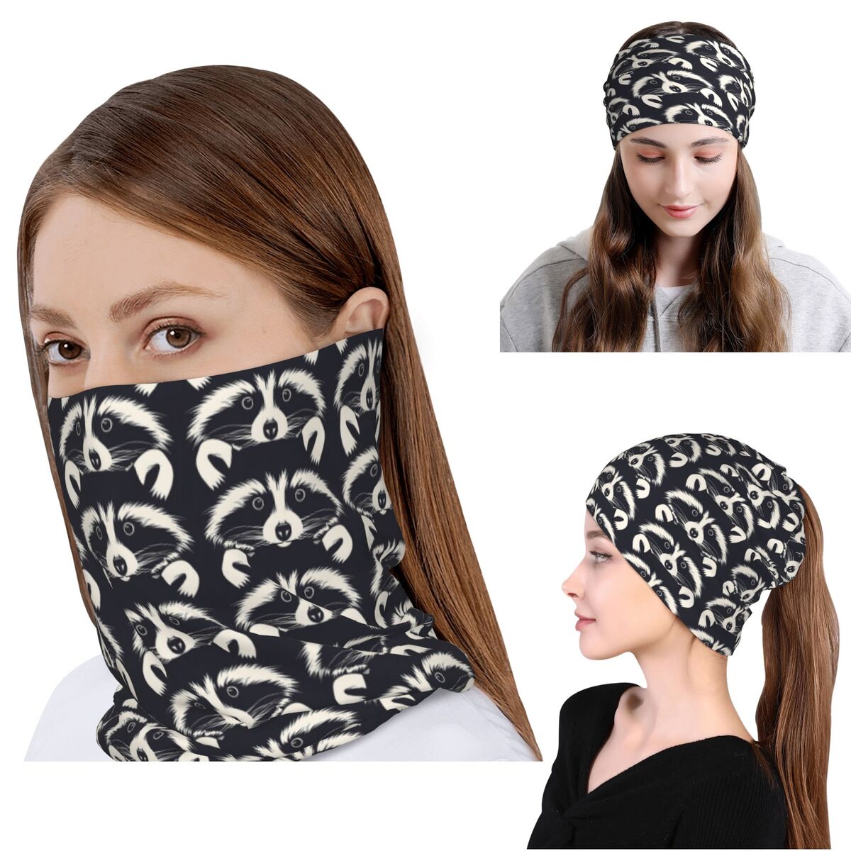Black And White Raccoon Face P - Bandana Blank White บทวิจารณ์และราคา